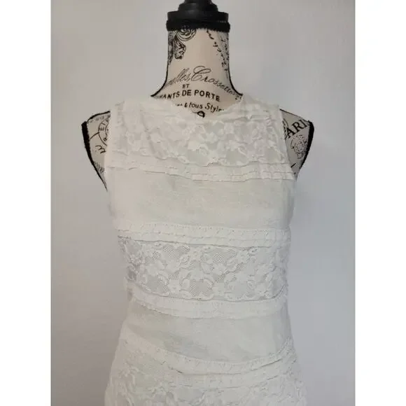 Manito USA Slip Maxi Dress Sz XS/S Ivory Lace Mesh Semi Sheer Whimsycal - Picture 3 of 8